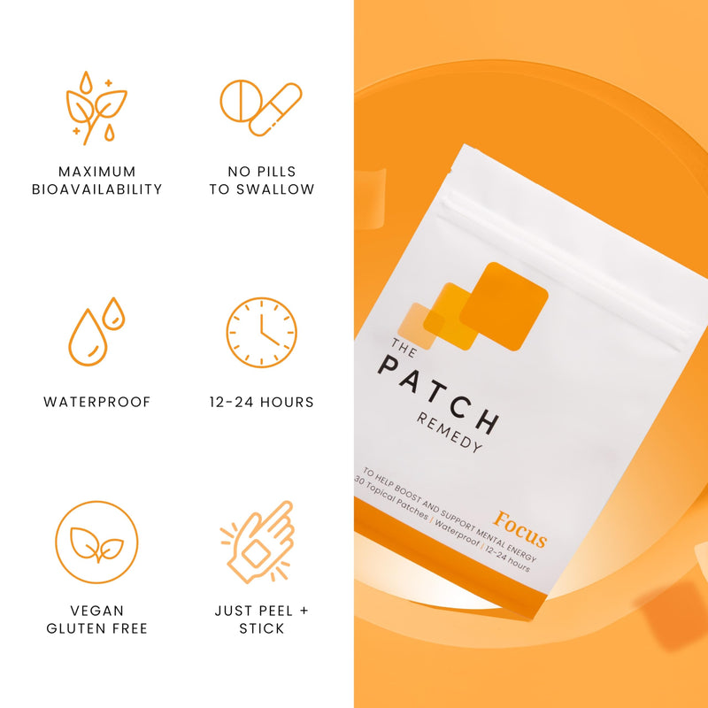 The Patch Remedy Focus Patches | 30 Topical Patches | Ginkgo biloba, Acetyl-l-Carnitine, Bacopa Monnieri, Magnesium L-Threonate, Camellia sinensis | 12-24 Hours