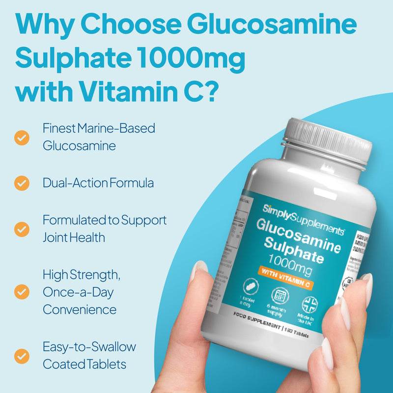 Glucosamine Sulphate 1000mg with Vitamin C | Premium-Grade Glucosamine | 180+180 (360) Tablets | Manufactured in The UK Unflavoured 180 count (Pack of 2)