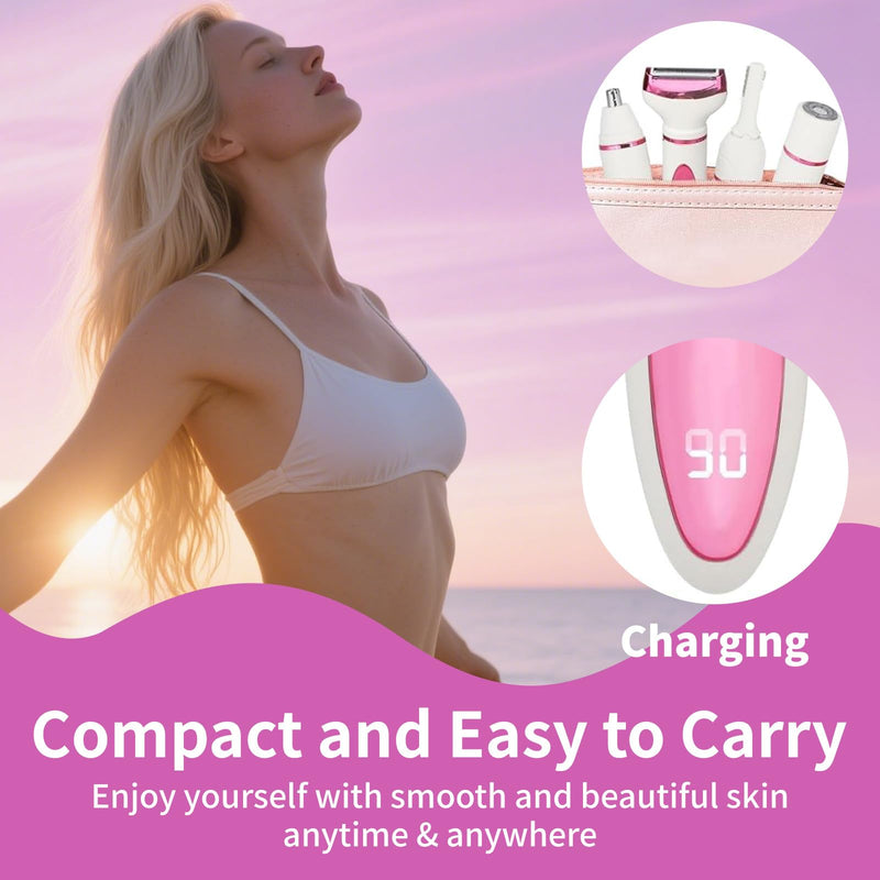 [Australia] - Electric Razor for Women Men : 4 in 1 Painless Ladies Wet & Dry Body Razors and Facial Hair Remover, Rechargeable Led Display Hair Removal Kit for Nose Face Body Leg Bikini Arm Hair Pink 