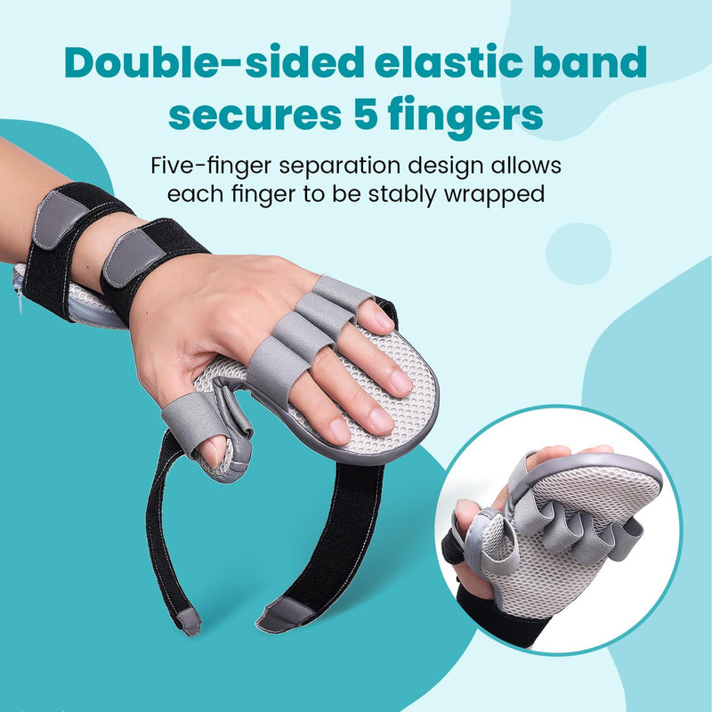 [Australia] - Stroke Hand Brace Splint for Straightening Fingers with 5 Fingers Resting Support,Prevent Fingers Curling, Dupuytren's Contractures, Hand Spasms, Fit Right & Left, Men & Women - M Grey 