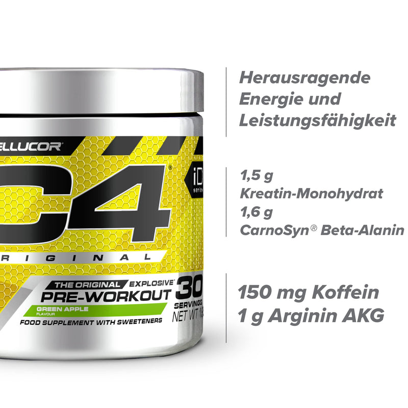 [Australia] - C4 Original - Pre-Workout Booster - Drink Powder for Energy Drink | 150 mg Caffeine + Beta Alanine + Creatine Monohydrate (Green Apple, 30 Servings) 
