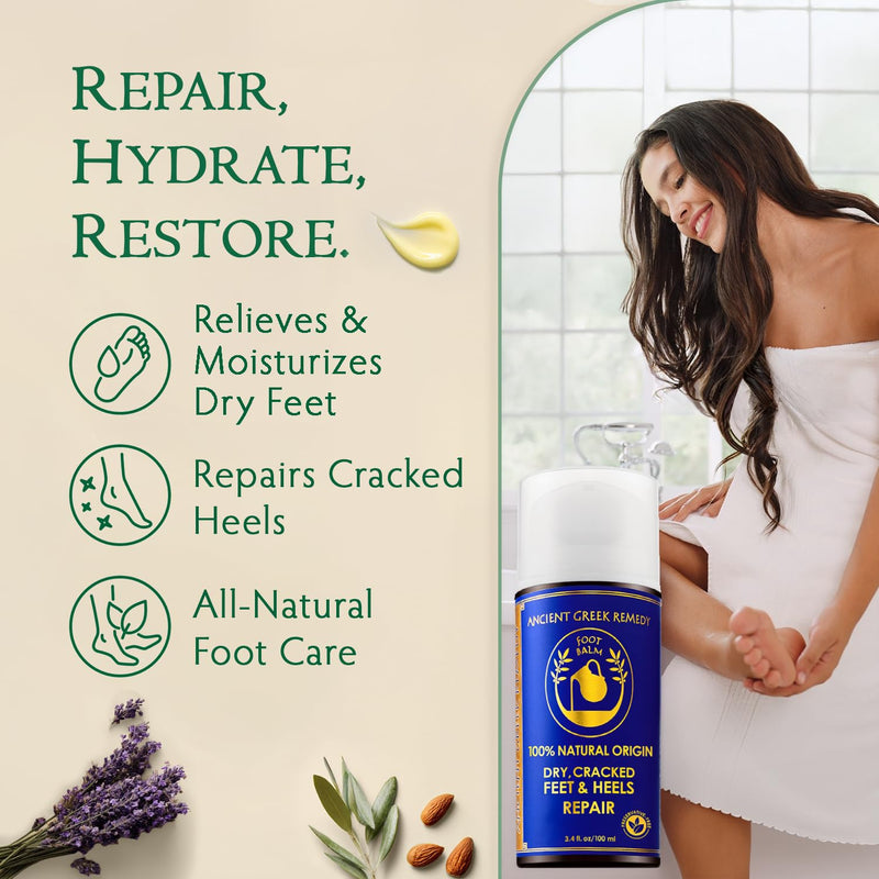 Dry Cracked Heel Repair Balm, Organic Foot Cream for Dry Feet & Callus | Deeply Moisturizes & Softens Dry Cracked Feet & Heels, Rough Dead Skin with Almond, Jojoba, Olive & Lavender Oils, Vitamin E