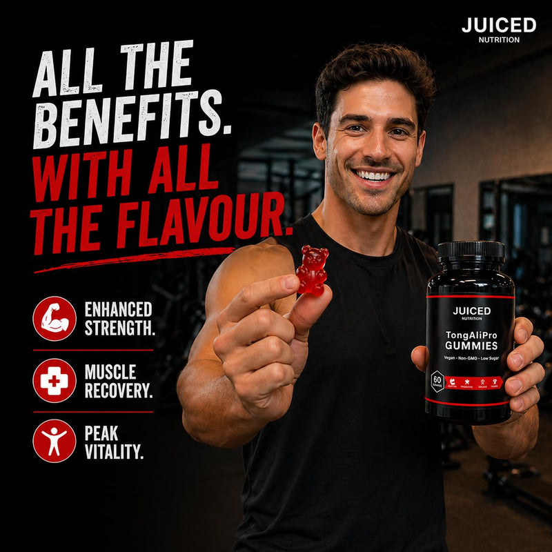 TongAliGummies - 60 Gummies Raspberry Flavour - with Added Tribulus Terrestris - 200:1 TongAliRoot High Strength Plant Extract - Gummies for Energy and Vitality