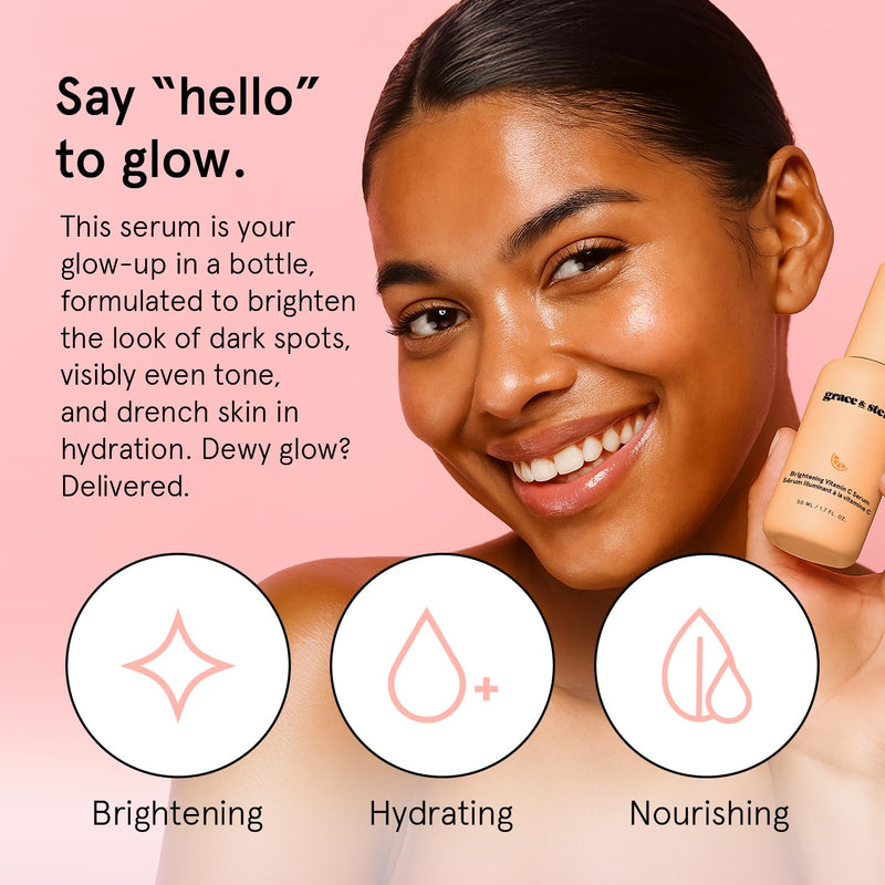 grace & stella Vitamin C Serum for Face (50ml /1.7 fl oz) | Brightening Vitamin C for Face with Hyaluronic Acid Serum To Reduce Dullness & Dark Spots - Vegan Skincare Vitamin C Serum - 50ml (Travel Size)