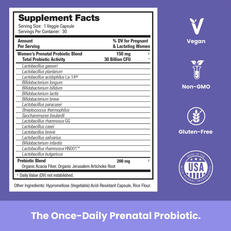 [Australia] - Prenatal Probiotics for Women | 30 Billion CFU, 17 Strains + Organic Prebiotics | Supports Digestion, Gut & Immune Health for Mom & Baby | Womens Probiotic for Pregnancy & Lactation | Vegan Capsules 