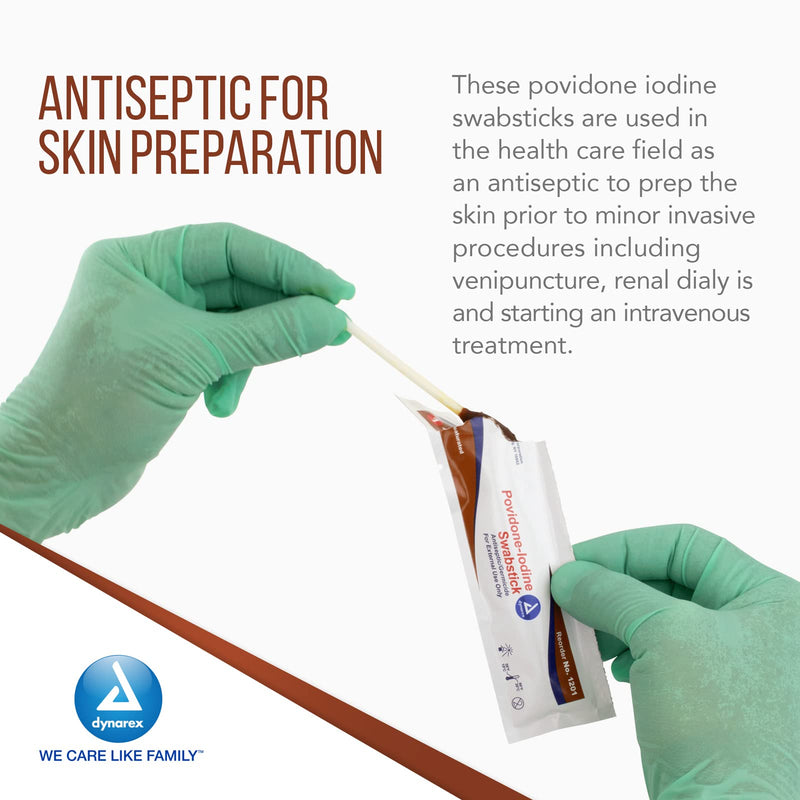 [Australia] - Dynarex Povidone Iodine Swabsticks, Swabstick Packaged in Individual Foil Pack, Antiseptic for Skin Preparation, Brown, 1 Box of 50 Dynarex Povidone Iodine Swabsticks Unflavored 1 Count (Pack of 50) 