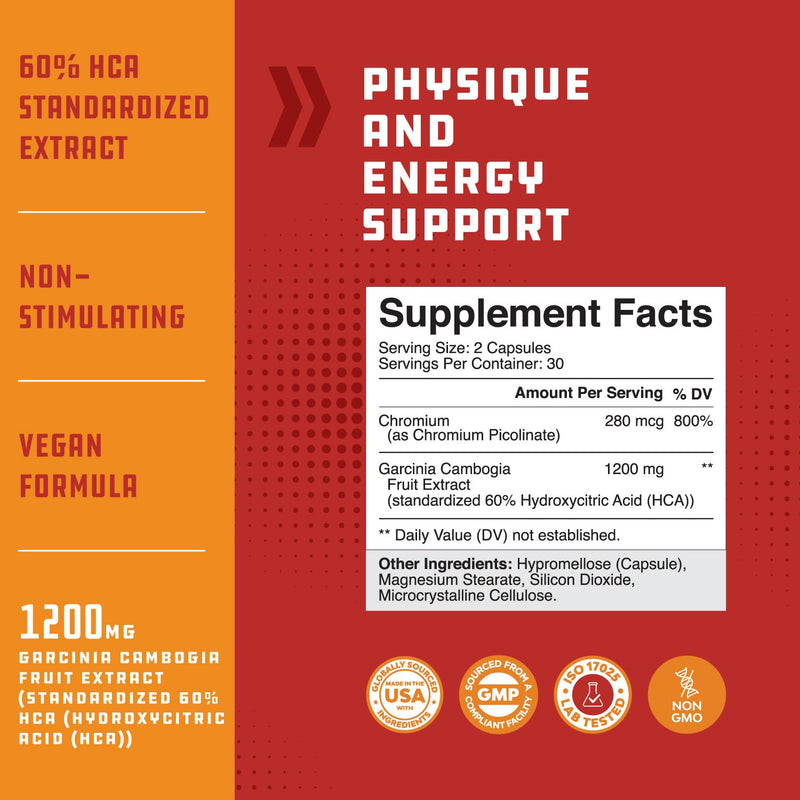 [Australia] - 60% HCA Pure Garcinia Cambogia Extract - Blocks Carb Absorption - Suppresses Appetite - Burns Fat - Natural Weight Loss Supplement for Men & Women 60 Capsules - 30 Servings 