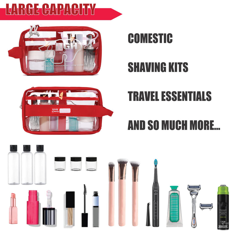 Rough Enough Clear Toiletry Bag Travel Makeup Cosmetic Bags Organizer Case for Toiletries with Zipper Pockets and Handle Set