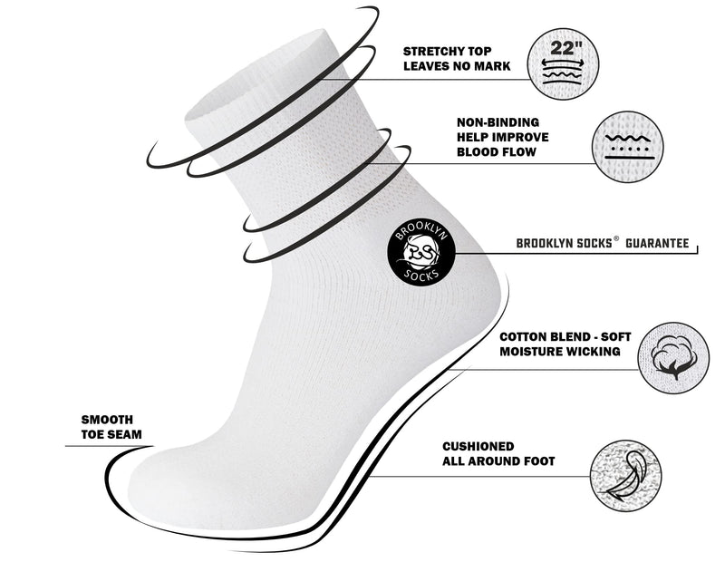[Australia] - Cotton Diabetic Neuropathy Quarter Socks, Non-Binding Ankle Socks, Multipack White - 6 Pairs 10-13 