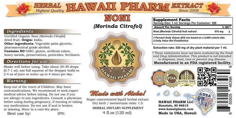 [Australia] - HawaiiPharm Noni (Morinda citrifolia) Liquid Extract, Tincture, Herbal Supplement, Made in USA, 2 fl.oz 2 Fl Oz (Pack of 1) 