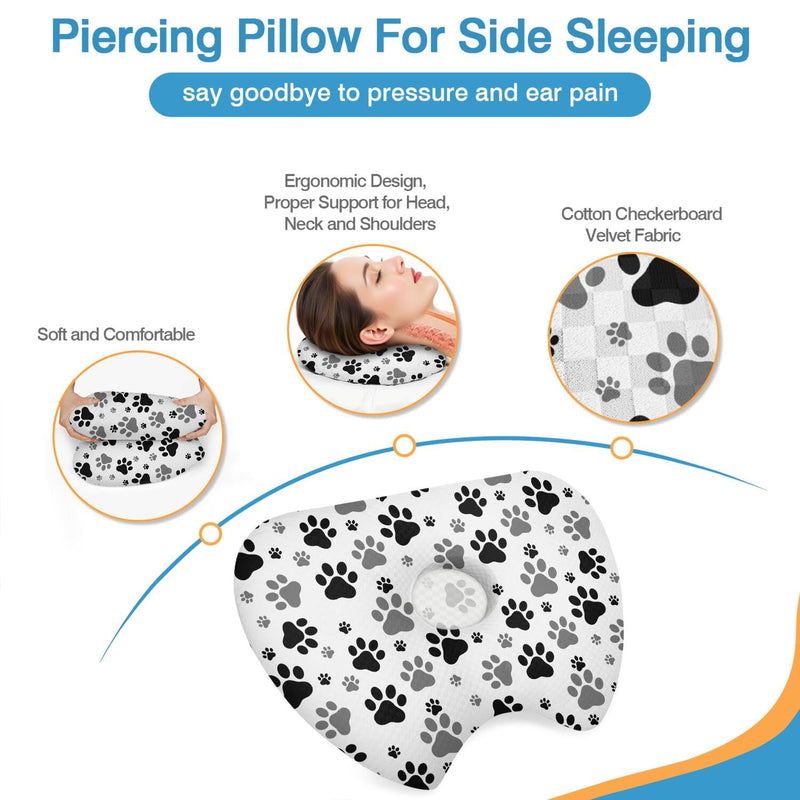 [Australia] - Ear Piercing Pillow with Ear Hole for Side Sleeper Relief Ear Pain,Ear Pillows with Washable Cover,Washable Ear Guard Pillow,White Black 