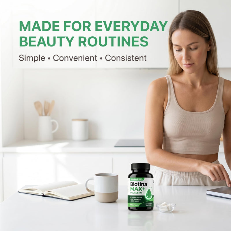 Biotina Max Colageno Capsulas - Biotin & Collagen Complex with Vitamins, Daily Beauty & Wellness Formula, Hair & Skin Care Supplement - 60 Capsules