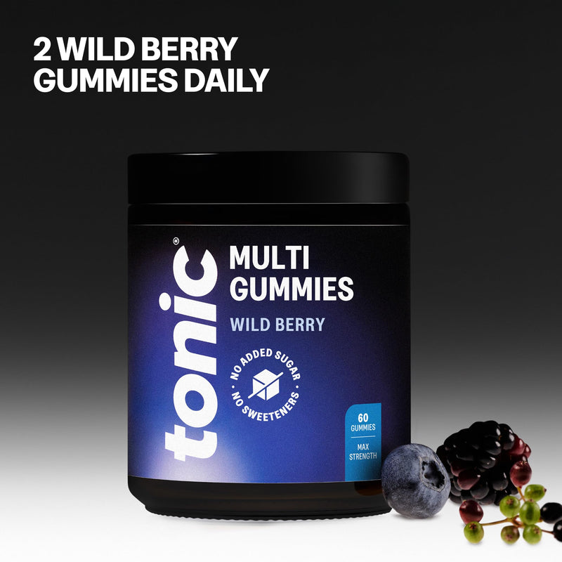 Tonic Health Multivitamin Gummies for Adults - 14 in 1, Vitamins A, C, D, Zinc & Biotin, Wild Berry Flavour, Month Supply (60 Count), No Added Sugar, No Sweeteners, Vegan Vitamin Gummies 60 count (Pack of 1)