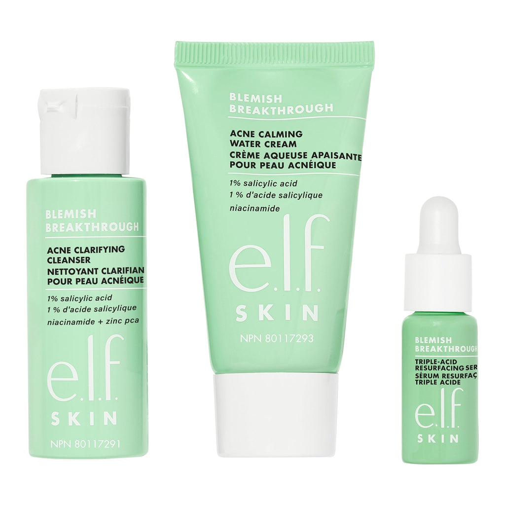 e.l.f. SKIN Blemish Breakthrough Blemish Control Basics Kit, Travel-Size Acne Skincare Routine, Cleanser, Serum & Moisturizer, Vegan & Cruelty-Free