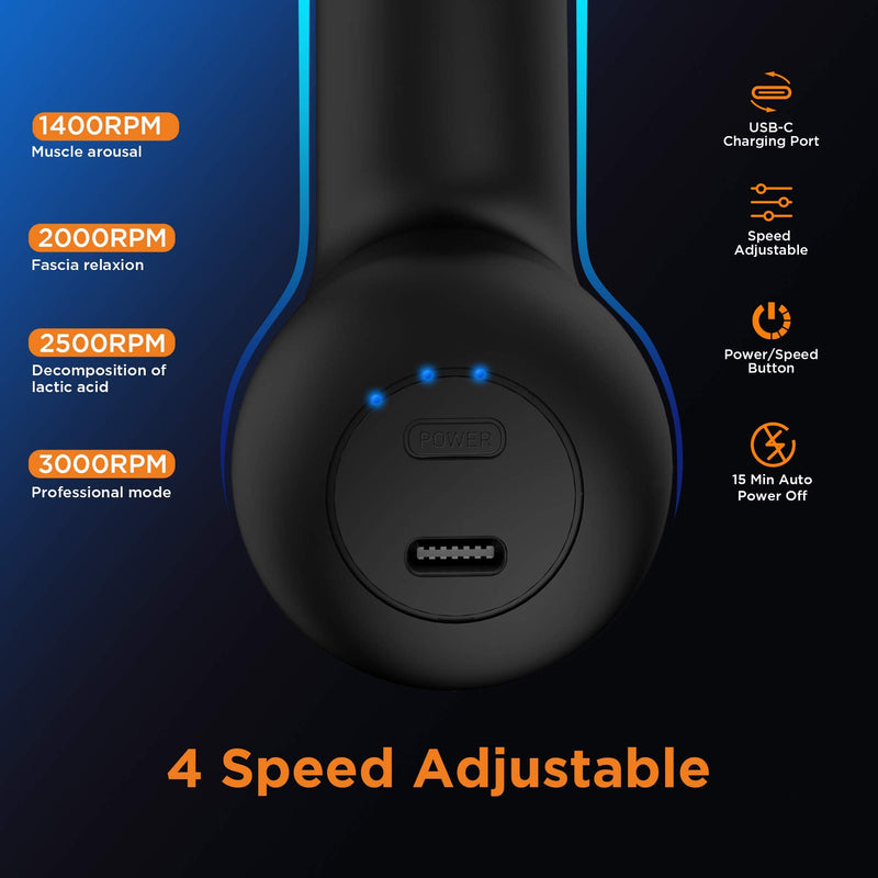 [Australia] - Mini Massage Gun, Powerful Fascial Gun Portable Deep Tissue Percussion Muscle Back Head Massager for Pain Relief with 4 Massage Heads High-Intensity Vibration Rechargeable Small Massage Gun Black 
