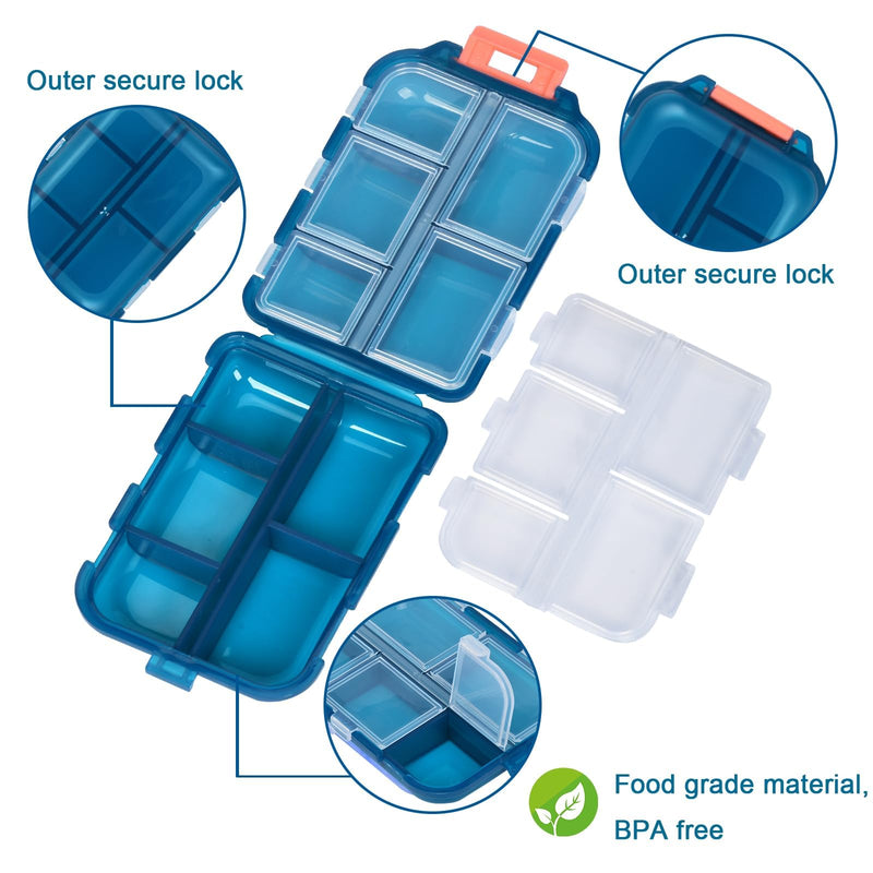 1 Pack 10 GRIDS Travel Pill Organizer Box with 189 Labels - Travel Medicine Case Kit - Pocket Daily Pharmacy Container - Travel Medication Holder Dispenser for Fish Oil Vitamin Supplement Storage Green