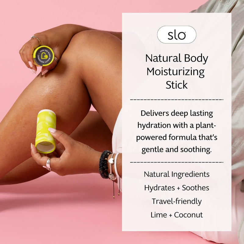 Slo Moisturizing Stick - Solid Body Balm with Organic Ingredients - Hydrates & Nourishes - Cocoa Butter, Coconut Oil and Vitamin E - Travel-Friendly Lotion Stick - Lime + Coconut Scent, (2.11 oz/60g) 2.11 Ounce (Pack of 1)