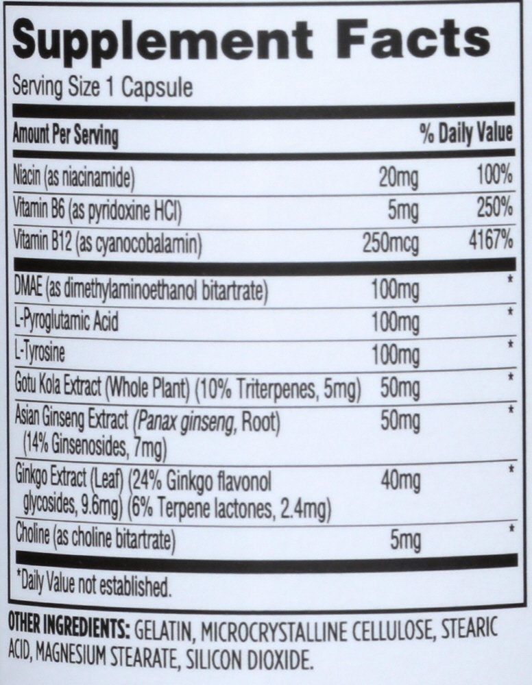 365 by Whole Foods Market, Think Smart with B Vitamins, Amino Acids, Ginkgo, Asian Ginseng, Gotu Kola, & Choline, 120 Capsules 120 Count (Pack of 1)