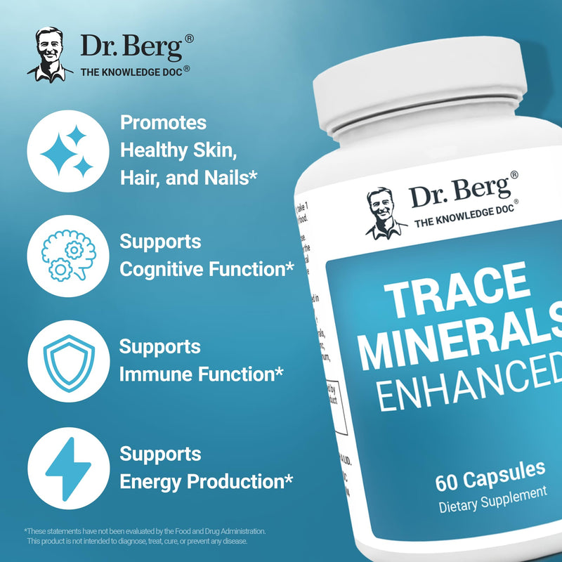 Dr. Berg Trace Minerals Enhanced Complex - Complete with 70+ Minerals Including 10 mg of Zinc - Dietary Supplement - 60 Capsules 60 Count (Pack of 1)