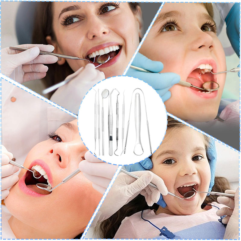 [Australia] - 8-piece teeth cleaning set made of stainless steel - dentist instruments - dentist mirror - tongue scraper - professional tooth cleaning set - suitable for oral hygiene - teeth cleaning and dental care 