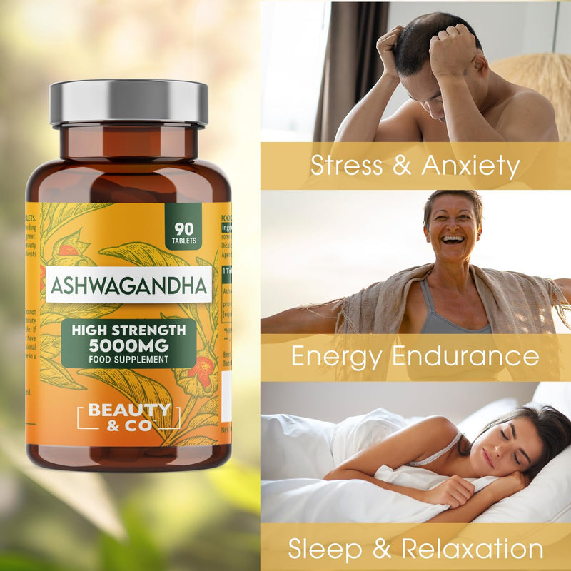 Ashwagandha 5000mg Tablets, High Strength Ashwagandha- Pure Ashwagandha, Vegan, Made in UK 4 x 90 (360). 360