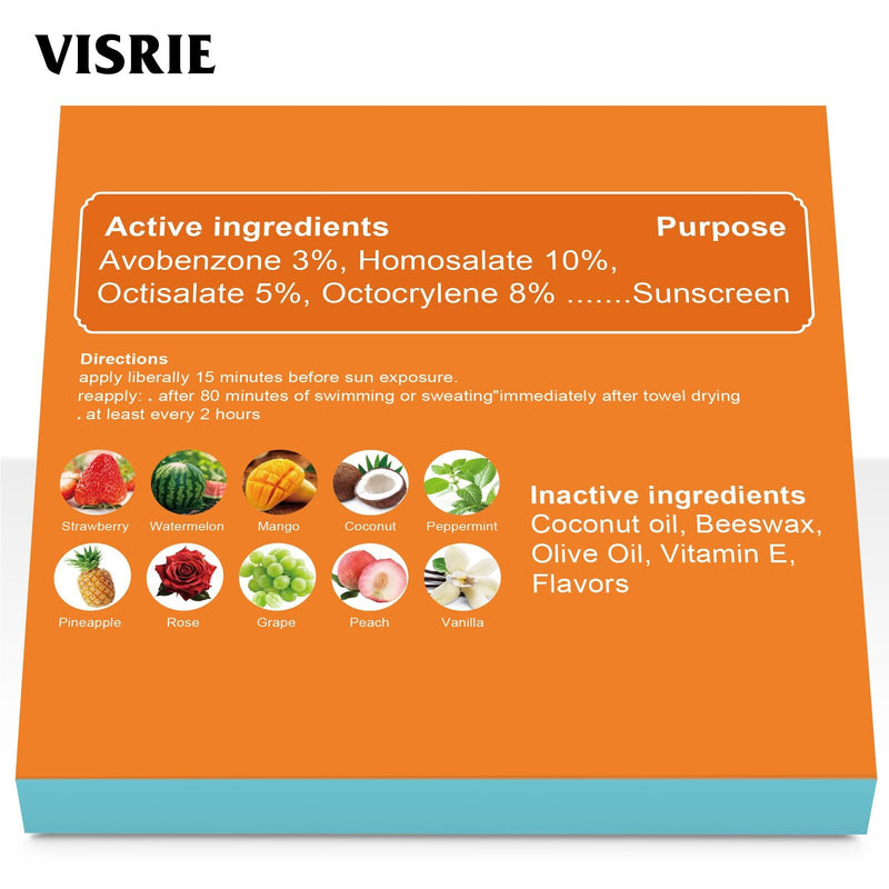 VISRIE SPF 30 Mini Lip Balm 60 Count, 10 Flavors | Broad Spectrum UVA/UVB Lip Sunscreen, Protects Dry Cracked Lips with Vitamin E and Coconut Oil