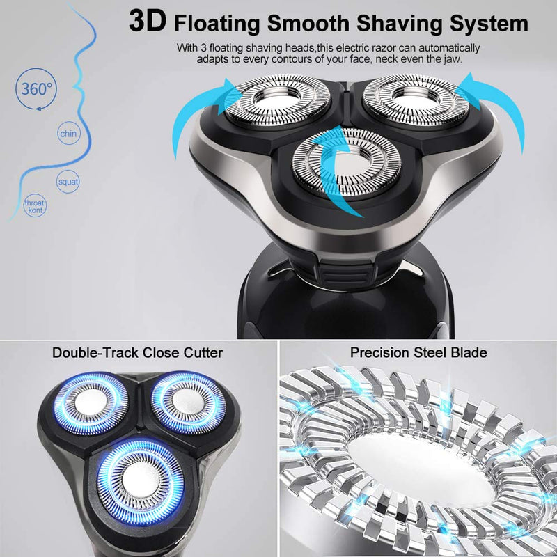 [Australia] - Electric Razor for Men - Rechargeable Electric Shaver for Men, Waterproof Wet Dry Cordless Razor with Nose Hair Trimmer and Sideburns Trimmer 3 IN 1 Rotary Shavers 