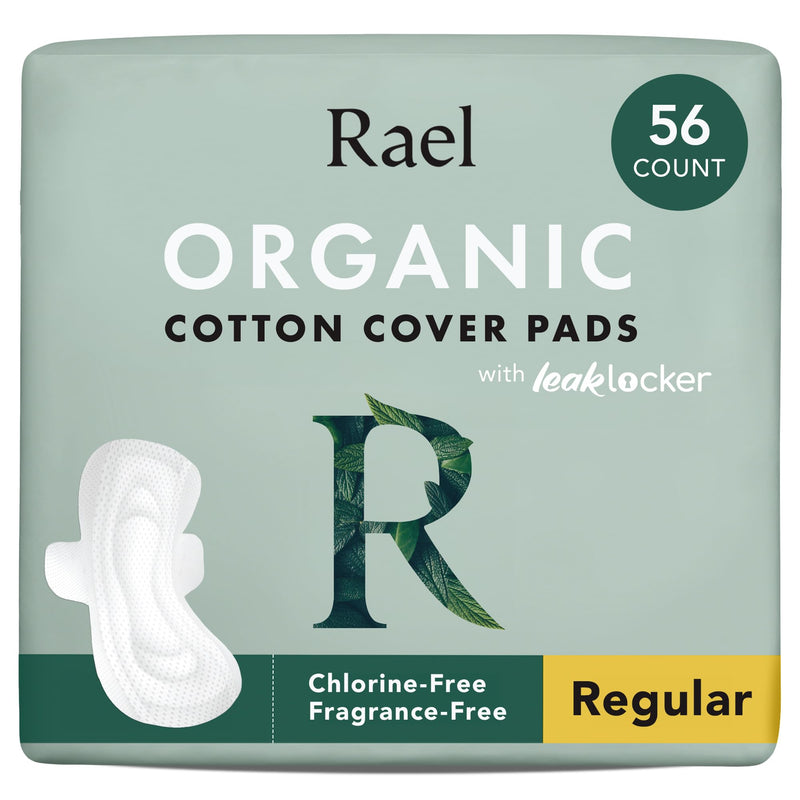 Rael Pads For Women, Organic Cotton Cover Pads - Regular Absorbency, Unscented, Ultra Thin Pads with Wings for Women (Regular, 56 Total) 56 Count (Pack of 1)