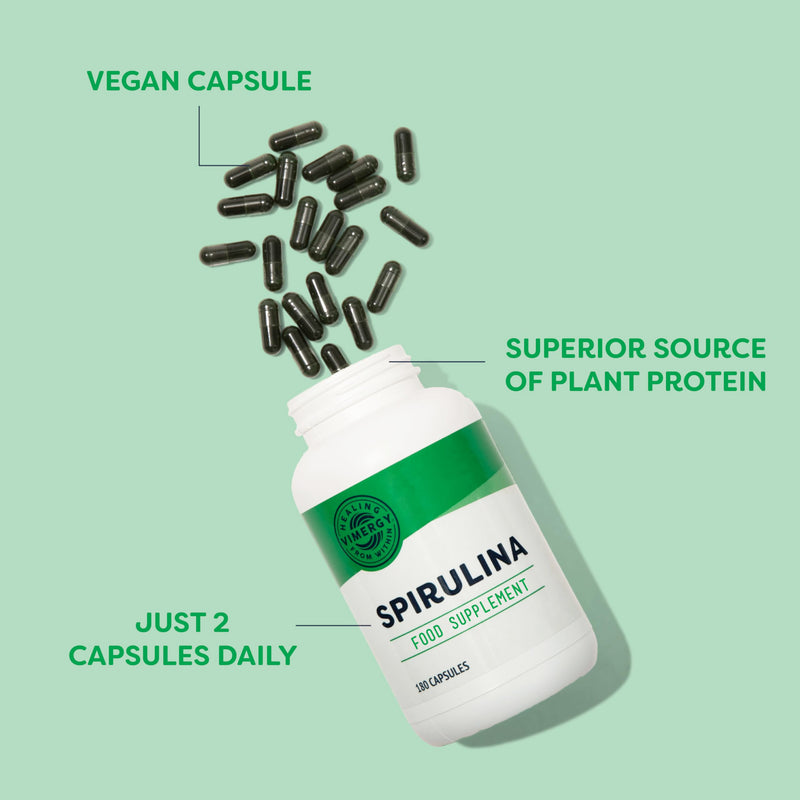 Vimergy Spirulina Capsules, 30 serv. – Easy to Digest – Powerful superfood – Vegan Supplement – Formulated Without Anti-Caking Agents, fillers, or Added Color– Non-GMO & Gluten-Free (180 caps)