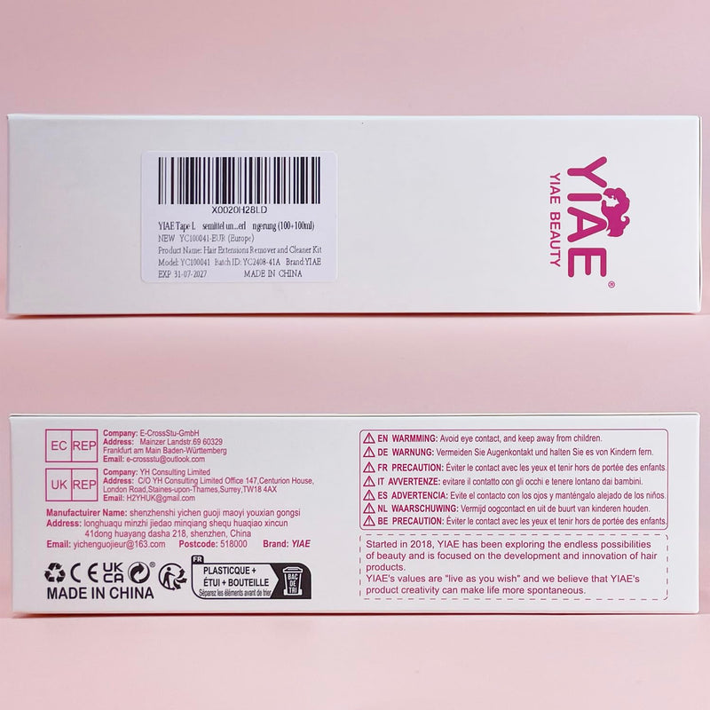 [Australia] - Tape in Extension Remover & Adhesive Residue Cleaner Pro Kit, YIAE Extra Strong Lemon Oil Wig Tape and Adhesive Remover, Wig Glue Remover Tape in Remover Gentle on Skin (100+100 ml) 