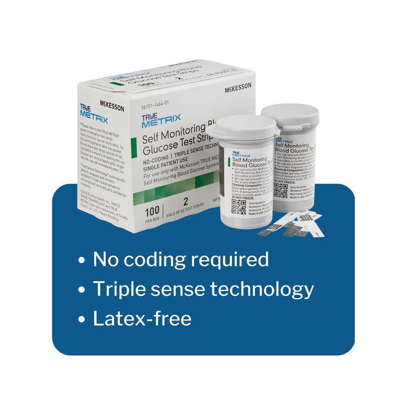 McKesson TRUE METRIX Self-Monitoring Blood Glucose Test Strips - Supplies for Diabetes Self Monitor Systems, 100 Strips, 1 Pack 1 Count (Pack of 100)