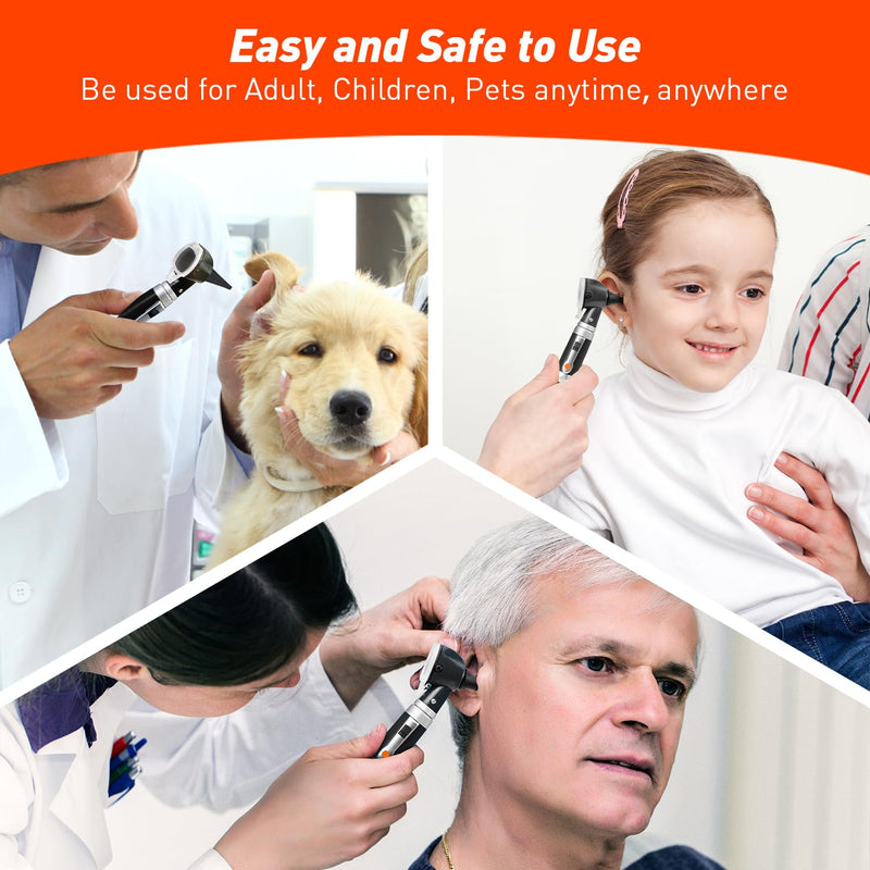 [Australia] - Scian Otoscope Ear Scope with Light, Fiber Optic Otoscopes with Hard Plastic Case, Pocket Diagnostic Ear Infection Detector for Doctors, Nurses, Children, Dogs, Home Use (Black) Black 