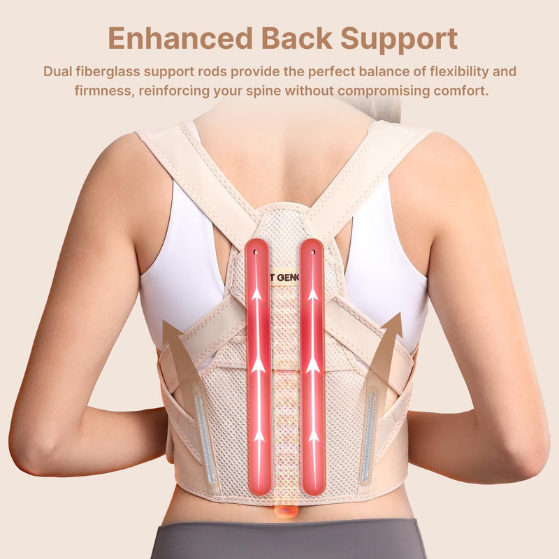 [Australia] - Fit Geno Posture Corrector for Women: Adjustable Lightweight Upper Back Brace for Neck Shoulder & Upper Back Pain Relief - Improve Posture Correct Hunchback Slouching Kyphosis Invisible Under Clothes (M/L Under Bust 32"-45") Beige Medium/Large 