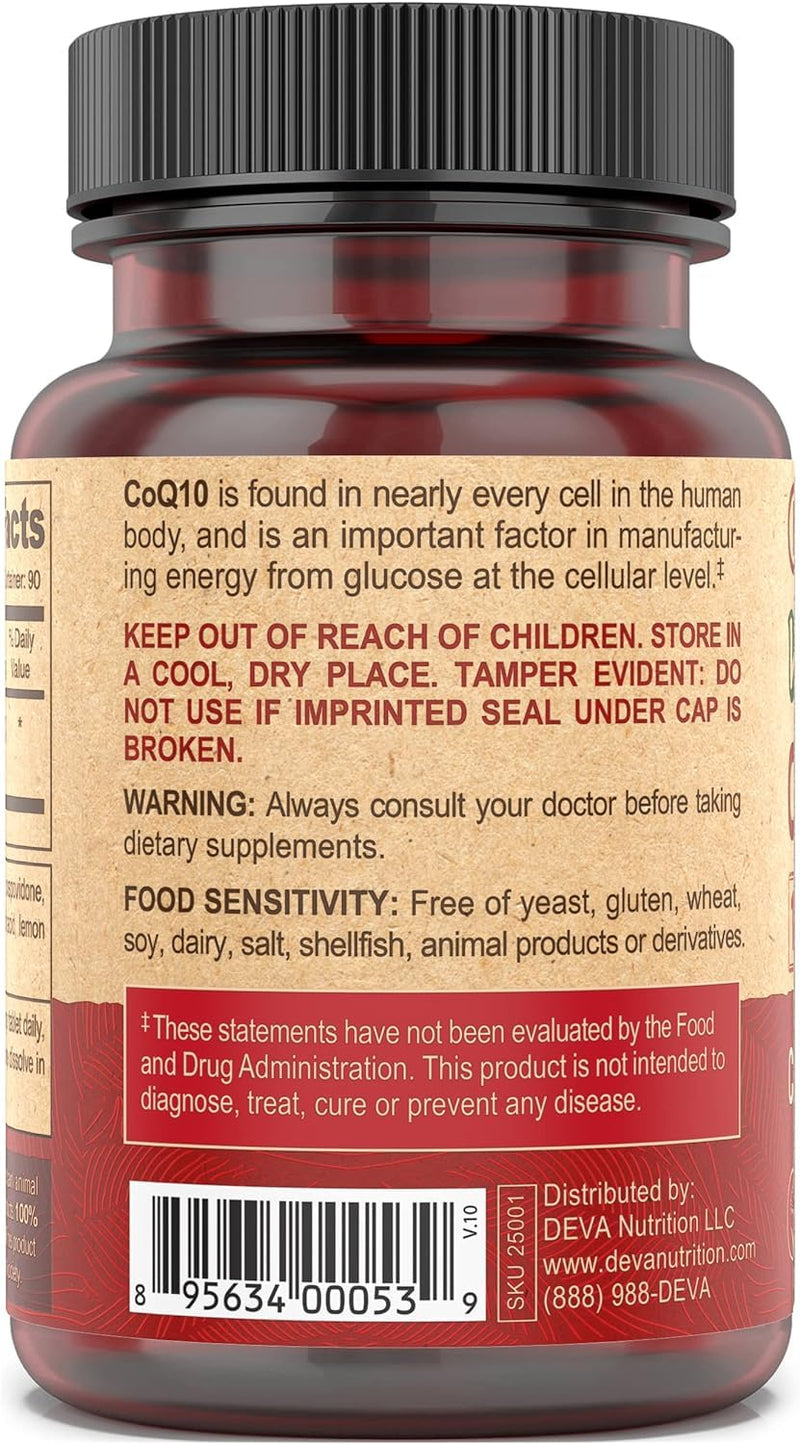 DEVA Vegan Vitamins Coenzyme Q10 100mg - Potent & Affordable in One Bottle - Chewable, 90 Tablets, (Pack of 2) 90 Count (Pack of 2)