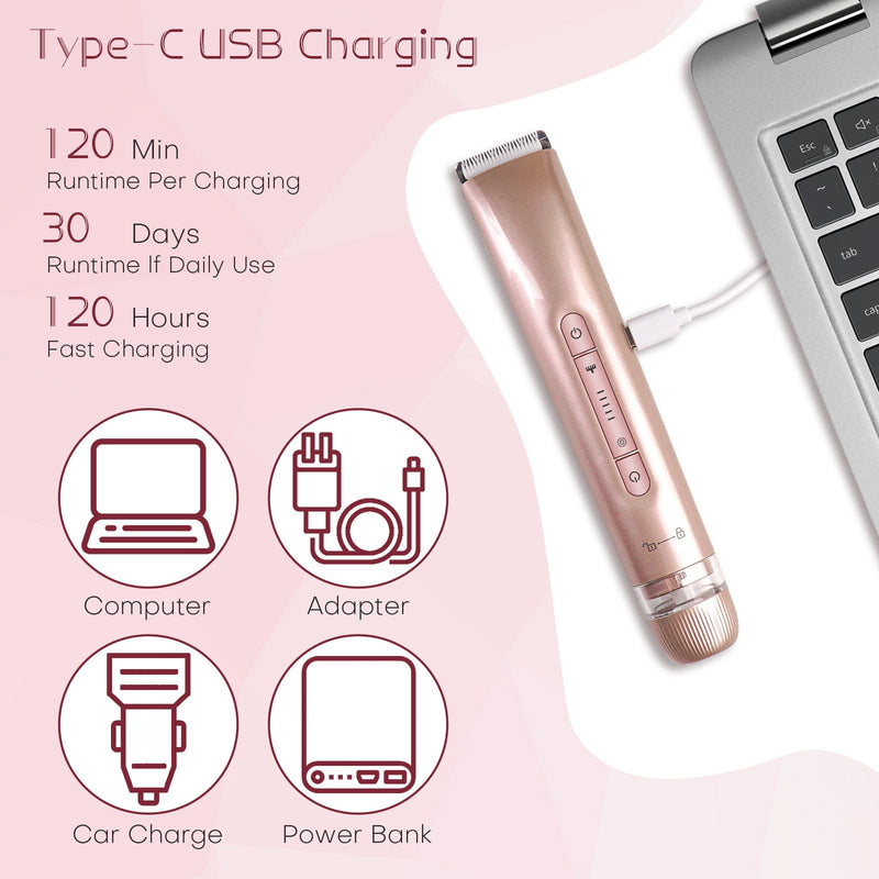 Bikini Trimmer for Women,2 in 1 Dual Head Womens Electric Shaver, Electric Razors for Pubic Hair, IPX7 Waterproof Rechargeable Facial Hair Removal for Shaving Underarm Leg Arm Body Face(Gold)