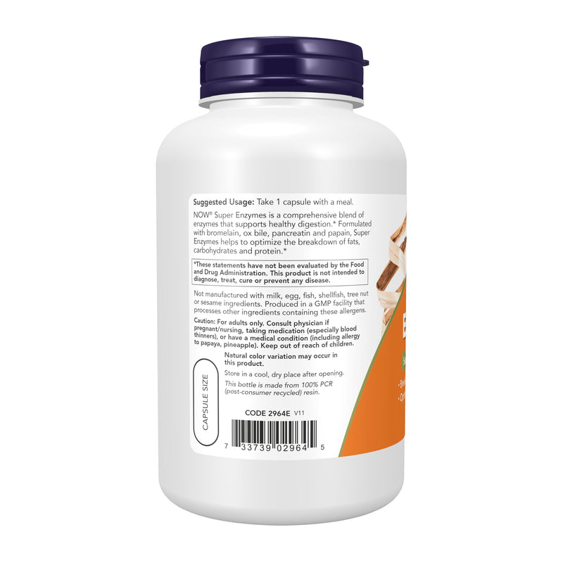 NOW Foods Supplements, Super Enzymes, Formulated with Bromelain, Ox Bile, Pancreatin and Papain,180 Capsules 180 Count (Pack of 1)