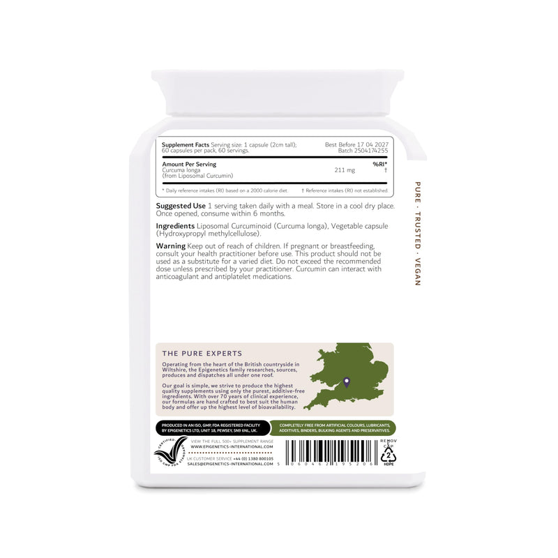 Liposomal Curcumin | High Strength 400mg per 2 Capsules. 60 Capsules, Vegan Friendly, Made in the UK by Epigenetics Supplements