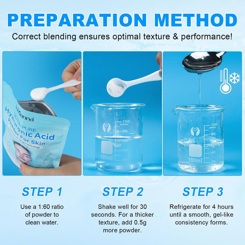 Hyaluronic Acid Powder, Water-soluble High Molecular Weight Hyaluronic Acid Serums Powder, Water Soluble Hydrating Ingredient for Skin Moisture, Hyaluronic-skincare-molecular-hydrating-ingredient