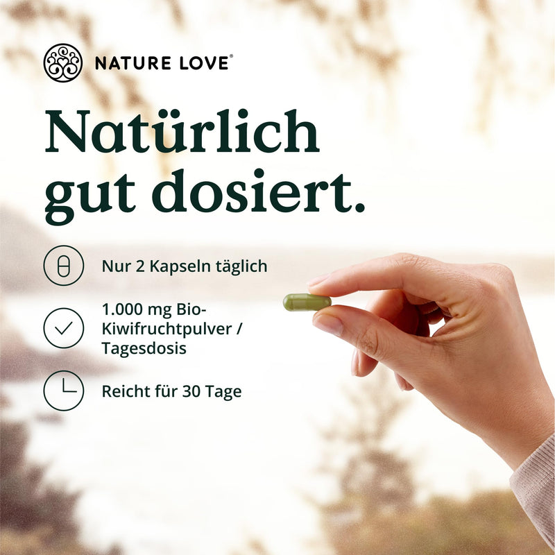 [Australia] - NATURE LOVE® organic kiwi intestinal treatment - 60 capsules - 25,000 AU actinidain per daily dose - ACTAZIN® kiwi powder in raw food quality - certified organic, vegan, without unnecessary additives and laboratory tested 