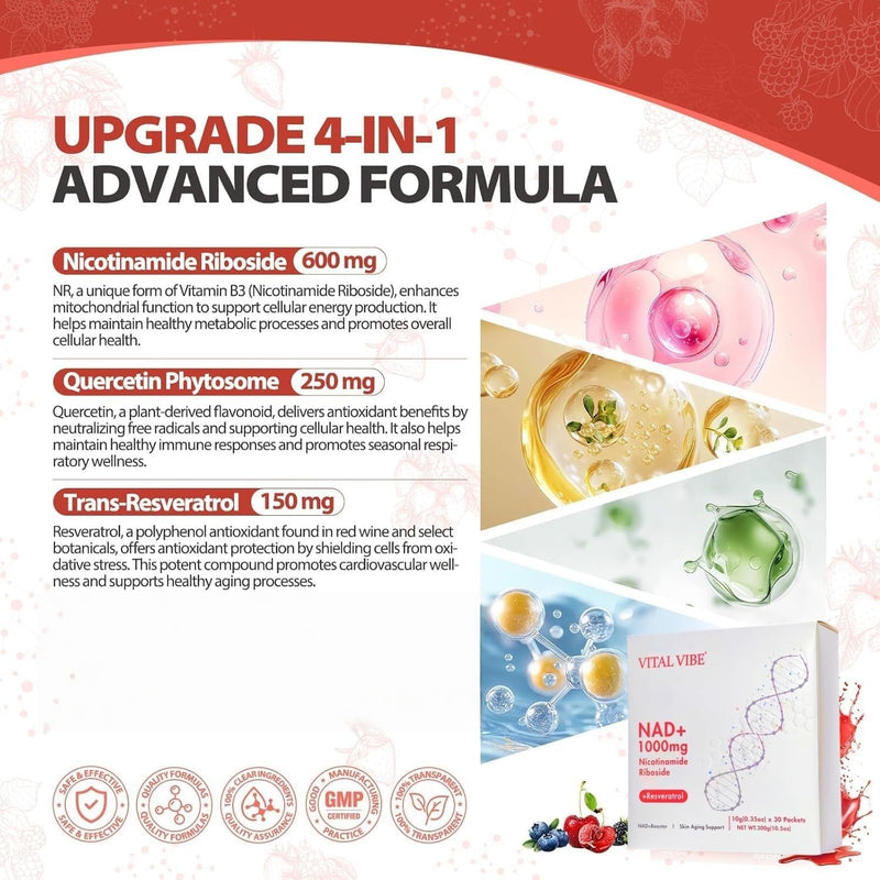 Liposomal NAD+ Trans-Resveratrol 1000mg - High Absorption Liquid for Energy Booster & Anti-Aging - Nicotinamide Riboside Alternative - Skin Aging Support, Energy and Focus - 30 Sticks (1 Month Supply) 1