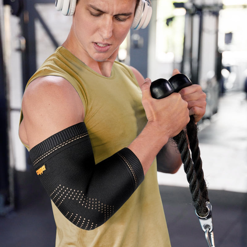 [Australia] - Copper Elbow Sleeve,Elbow Compression Sleeve, Elbow Brace For Tendonitis and Tennis Elbow,Golfers, Arthritis, Bursitis. Elbow Pain Relief,Weightlifting, Fit for Men & Women Medium Black 