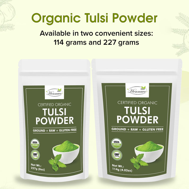 [Australia] - Organic Tulsi Powder - Resealable Zip Lock Pouch, USDA Organic - Premium Quality Holy Basil Powder, 100% Raw, Ayurvedic Herb for Immunity - 114 Grams (4 Oz) 4 Ounce (Pack of 1) 