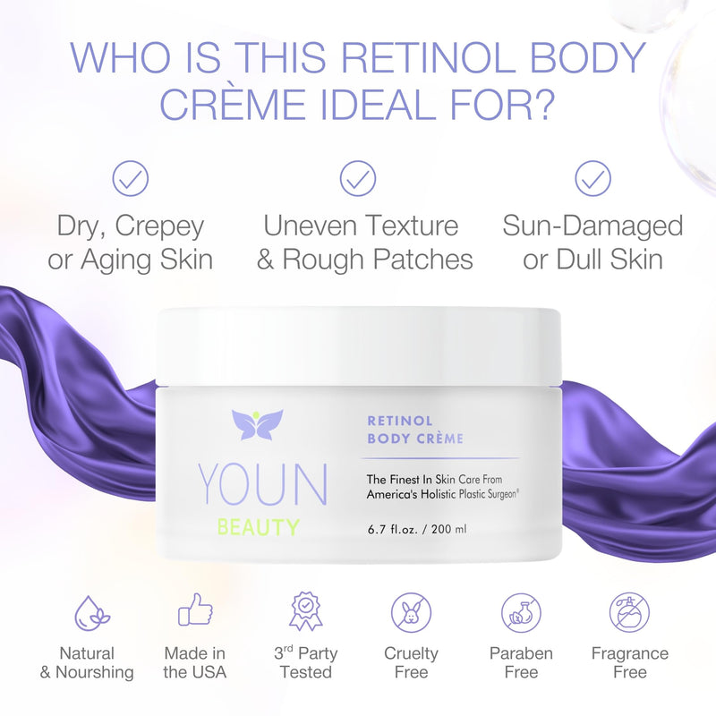 YOUN Beauty Retinol Body Creme by Dr. Anthony Youn | Firming & Hydrating Retinol Lotion for Body with Vitamin E, B5, Shea Butter, Sunflower & Coconut Oil | Smooths, Moisturizes & Renews Skin Texture