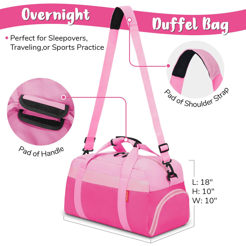 WOOMADA Kids Duffle Bag for Boys or Girls, Kids Overnight Bag with Shoe Compartment＆Wet Pocket, Ideal for School Practice, Sports, Travel(pink)