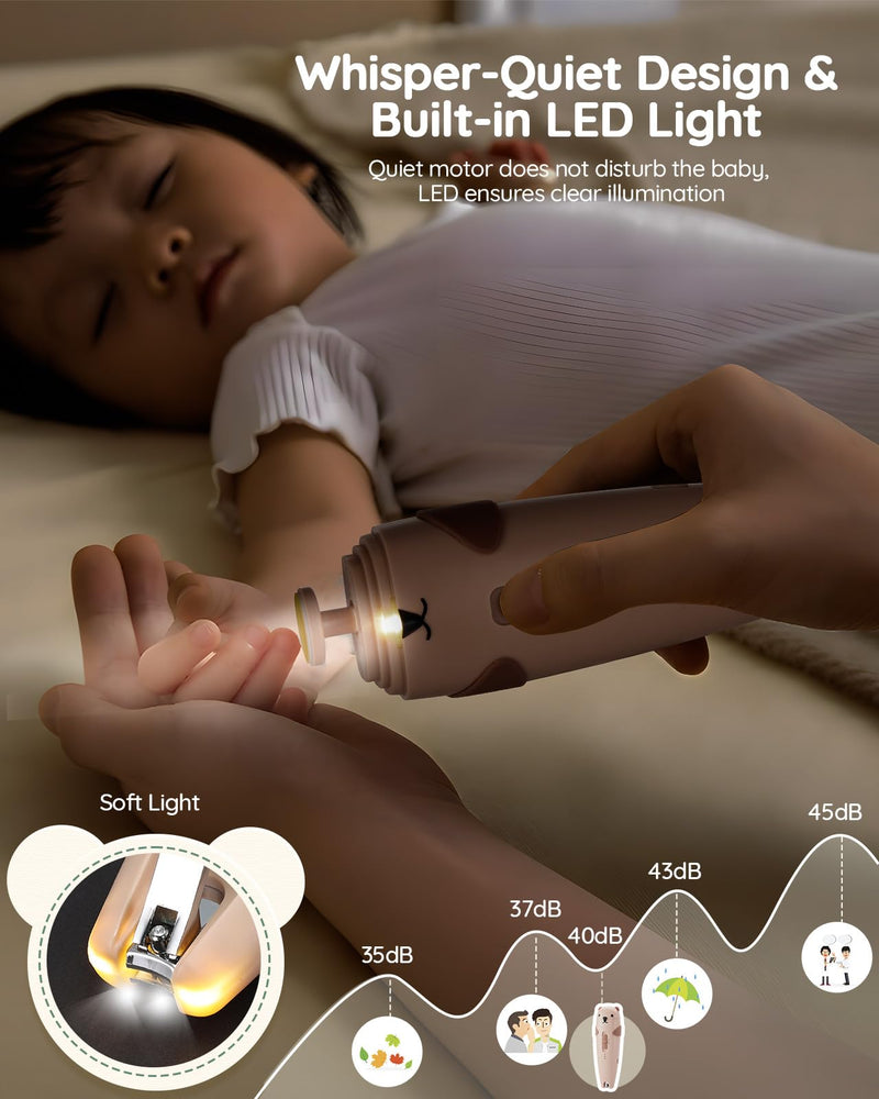 [Australia] - Lilian&Gema Baby Healthcare and Grooming Kit, 28-in-1 Rechargeable Nail Trimmer Electric Set, Dual Auto Light Baby Nail Care Kit, Portable Newborn Nursery Health Care Set for Infant Toddlers Boy Girl Brown 