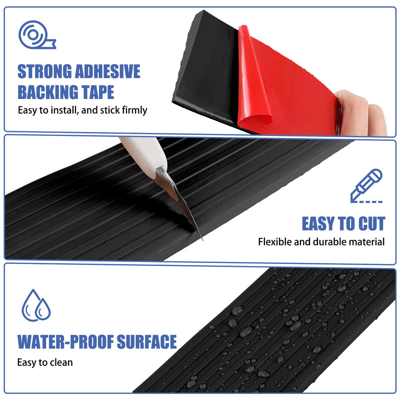 [Australia] - Threshold Ramps for Doorways, 0.4" Rise Rubber Door Threshold Ramp Self-Adhesive Ramps, is Adjustable and Cuttable for Sweeper Wheelchair Stroller Scooter Reducer Ramp (Black, 2/5"height - 3.3Ft Long) Black 