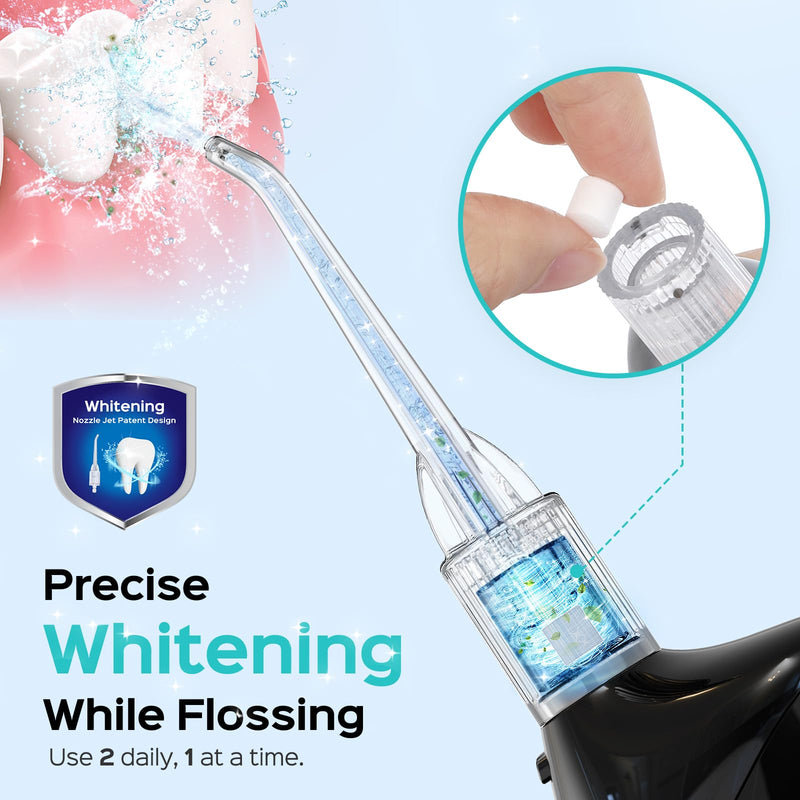 [Australia] - COSLUS Water Flosser Pick with 30pcs Whitening Mint Flavor Refill Combo for Teeth, Braces, Gums Care - Easy to Use, Portable for Coffee Lovers & Travel, Rechargeable, BPA-Free, Black, W40(F5020E) 