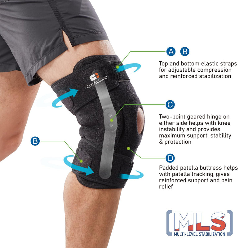 [Australia] - Adjustable Hinged Knee Brace, with Dual Side Polycentric Hinges – Stabilizing Knee Brace for ACL PCL MCL Ligament Injuries, Meniscus Tear, Arthritis, Surgery Recovery (L/XL) L/XL 