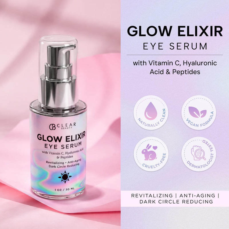 Clear Beauty Vitamin C & Hyaluronic Acid Under Eye Serum - Dermatologist Tested, Reduces Eye Bags, Puffiness, Dark Circles & Wrinkles, Clean Beauty, Cruelty-Free Korean Skin Care - All Skin Types