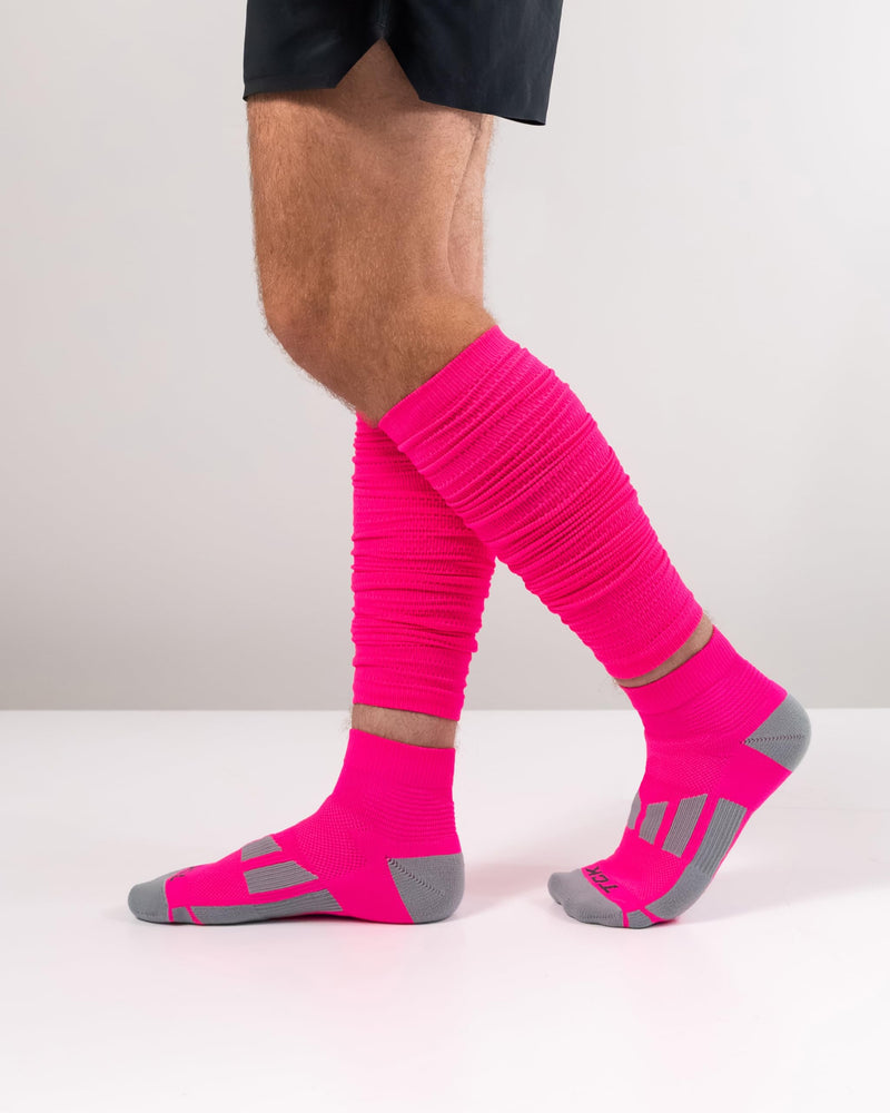 [Australia] - TCK Football Leg Sleeves, Pre-Scrunched Football Leg Sleeves for Youth Kids, Boys, Men, Moisture Wicking | Made in USA Medium Hot Pink 